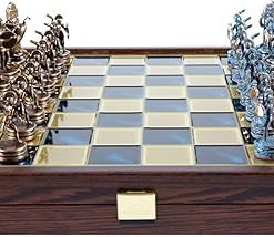 Greek Mythology Chess Set Blue and Copper Wooden Case with Board