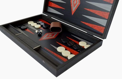 Handmade Argento and Black Oak Backgammon Set from Greece
