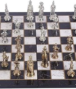 Handmade Medieval British Army Metal Chess Set with Marble Board 3.5″