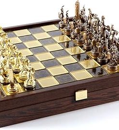 Greek Mythology Chess Set – Brass&Copper – Wooden case Brown Board