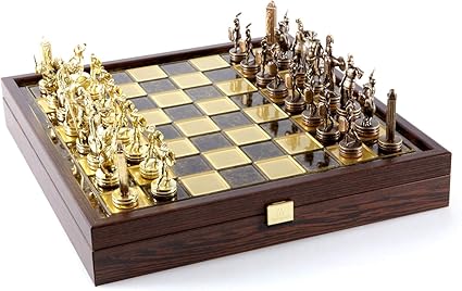 Greek Mythology Chess Set – Brass&Copper – Wooden case Brown Board Greek Mythology Chess Set - Brass&Copper - Wooden case Brown Board