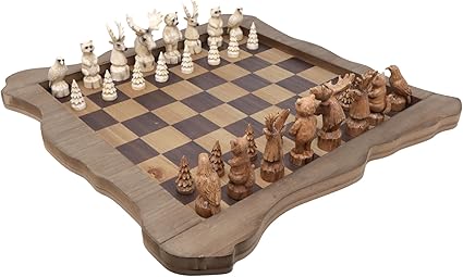 Handcrafted 15-Inch Wooden Chess Set with Wildlife Pieces and Board 2 Handcrafted 15-Inch Wooden Chess Set with Wildlife Pieces and Board - Image 2