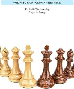 AMEROUS High Polymer Weighted Chess Pieces with 4.25” King – 2 Extra Queens – Gift Package, Standard Tournament Chessmen for Chess Board or Replacement of Missing Pieces (Chess Pieces Only) 2
