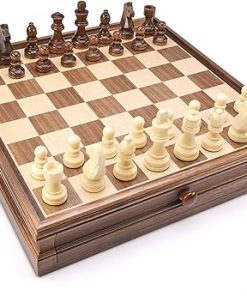 AMEROUS 15×15 Wooden Chess Checkers Set with Storage Drawers and Extras 2