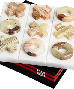Handcrafted UMAID Luxury Marble Tic Tac Toe Game with Velvet Box