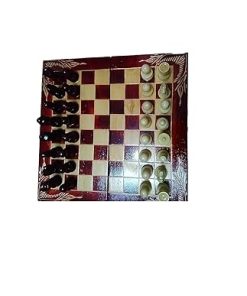 Handcrafted Red Hazel Wood Chess Piece Set with Beech Wood Box 2