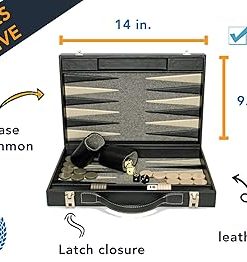 Elegant Black Backgammon Briefcase Board Game 14 Inch by WE Games 2