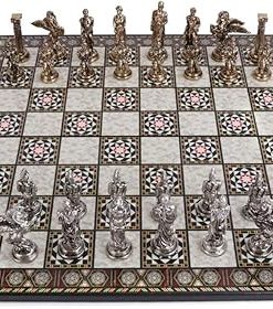 Mythologic Pegasus Metal Chess Set for Adults with Handmade Wooden Board
