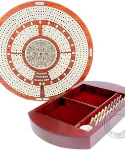 Round Cribbage Board with Push Drawer and Space for Skunks and Corners 2