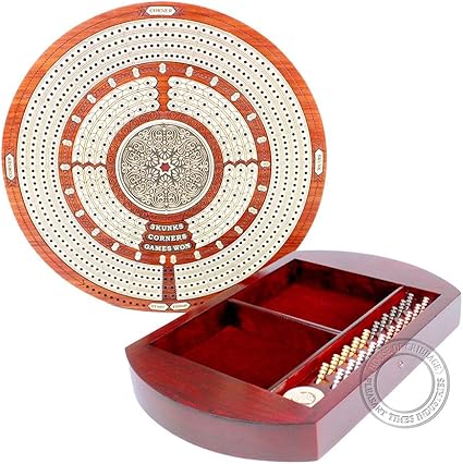 Round Cribbage Board with Push Drawer and Space for Skunks and Corners 2 Round Cribbage Board with Push Drawer and Space for Skunks and Corners - Image 2