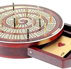 Spiral Cribbage Board Round Design 4 Tracks Bloodwood Maple Skunk Corners