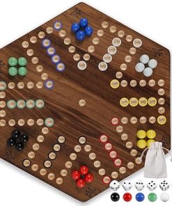 Wooden Fast Track Board Game for 6 or 4 Players with Marbles and Dice