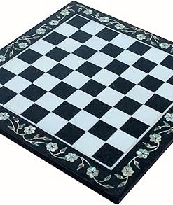 Black and White Marble Chess Board Pietra Dura Inlay Home Decor 12 Inches