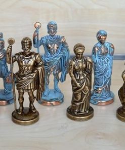 Handmade Romans Chess Set in Blue and Copper from Greece 2