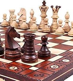 Elegant Wooden Chess Game Set with Storage Handcrafted in Europe