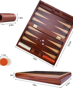 Brown Wooden Backgammon Set 15 Inch Classic Board Game for Travel 2