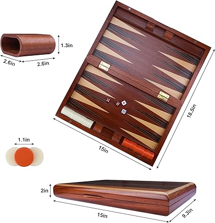 Brown Wooden Backgammon Set 15 Inch Classic Board Game for Travel 2 Brown Wooden Backgammon Set 15 Inch Classic Board Game for Travel - Image 2