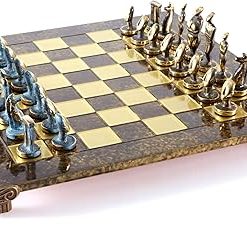 Large Cycladic Art Chess Set with Bronze Pieces and Brown Board 2