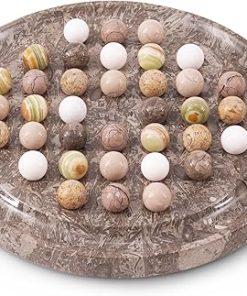 Handmade Oceanic Marble Solitaire Game with 42 Balls Brain Teaser