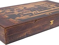 Handmade Backgammon Set, Old Coffee Shop Gravure, Large Size, (48x26cm – 18.9”x10.2 Closed) 2