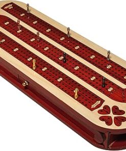 Continuous Wooden Cribbage Board with Storage in Blood Wood and Maple