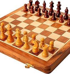 StonKraft Wooden Chess Game Board with Storage Slots 14×14 Inch