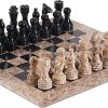Handmade 15 Inch Coral and Black Marble Chess Set for Adults