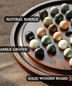 Deluxe Solitaire Game Set: 12.6” Solid Wooden Board, 32 Natural Marble Balls, Single-Player Strategy and Smart Games 2