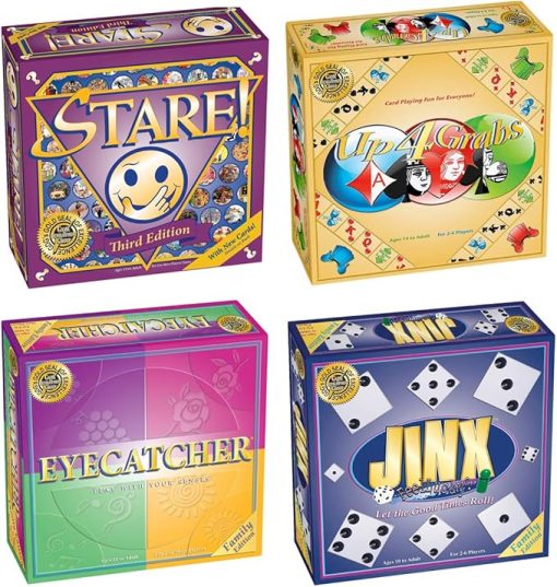 Fun Board Games Bundle for Family Game Night: Stare Up, Grabs, Eyecatcher, Jinx
