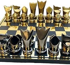 Egyptian Series Aluminum Chess Set with Gold and Black 14″ Board 2
