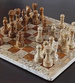 Handmade 12 Inch Marble Chess Set Red Coral Board Game for Adults 2
