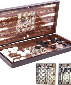 Premium 19 Inch Turkish Backgammon and Chess Set with Glossy Finish