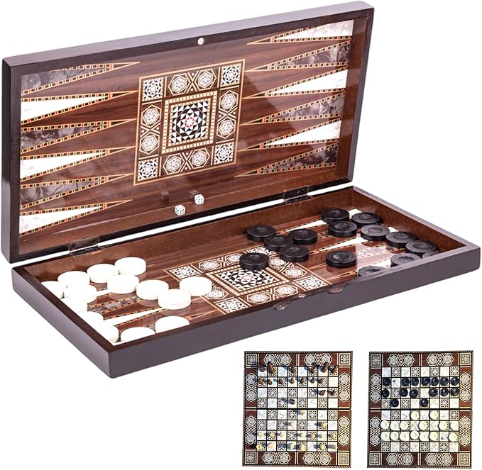 Premium 19 Inch Turkish Backgammon and Chess Set with Glossy Finish Premium 19 Inch Turkish Backgammon and Chess Set with Glossy Finish