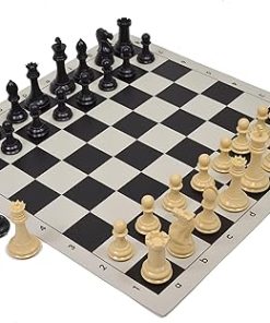 Wholesale Quadruple Weighted Chess Pieces and Vinyl Board Set Black