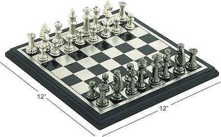 Deco 79 Aluminum Chess Game Set Black Silver Pieces 12×12 Inches 2 Deco 79 Aluminum Chess Game Set Black Silver Pieces 12x12 Inches - Image 2