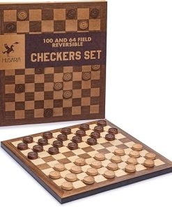Husaria Reversible Checkers and Draughts Wooden Game Set 10×10 8×8