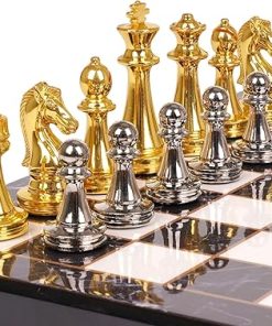 Metal Chess Set Marbling Board Extra Queens for Adults Kids Travel