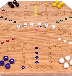 Wahoo Wooden Marble Game Board Large 24 Inch Solid Oak Double-Sided