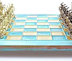 Greek Mythology Chess Set Brass and Copper with Blue Oxidized Board 2
