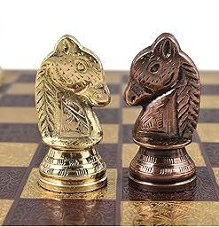 Luxury Brass Metal Staunton Chess Set with Board in Copper and Gold