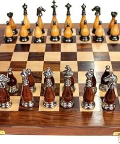 StonKraft 14 Inch Collectible Wooden Chess Game Set with Brass Pieces 2