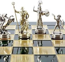 Greek Mythology Chess Set Brass Nickel with Green Chess Board 2