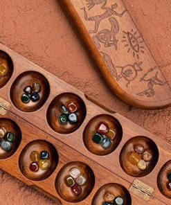 Deluxe Mancala Board Game Set with Real Wood and 48 Natural Gemstones 2