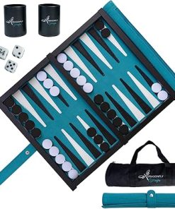 Deluxe Travel Backgammon Set with Magnetic Wooden Frame and Dice Cups
