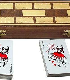 Wooden Cribbage Board Game with 2 Decks of Cards and 6 Metal Pegs