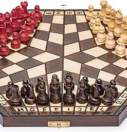 Husaria Wooden Three-Player Chess Set with Foldable Board and Storage
