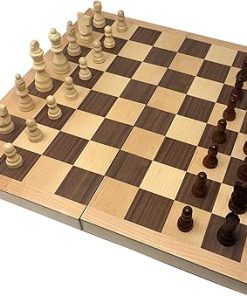 Classic Natural Wood Chess Set 15 Inch Inlaid Board with Carved Pieces