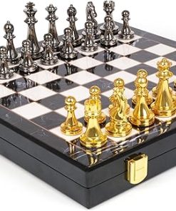 Metal Chess Set Marbling Board Extra Queens for Adults Kids Travel 2