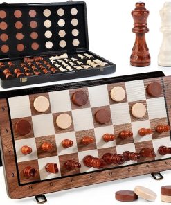 Bravmate 2 in 1 Magnetic Chess and Checkers Set with Extra Queens 15 Inches