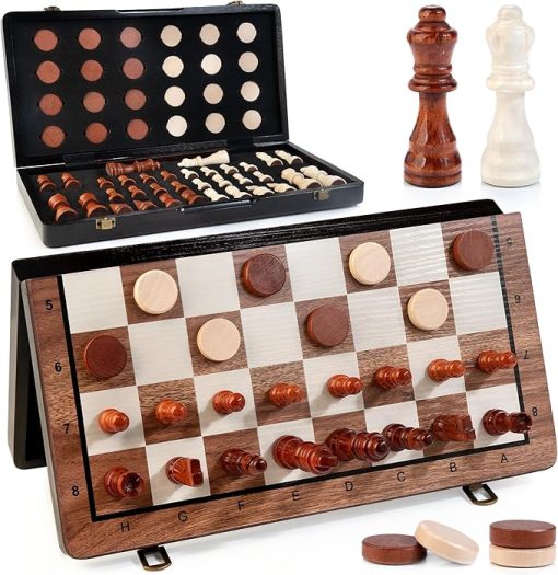 Bravmate 2 in 1 Magnetic Chess and Checkers Set with Extra Queens 15 Inches